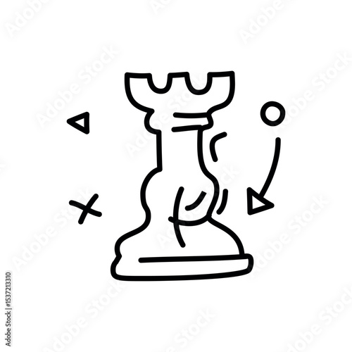 Illustration of rook chess piece strategy outline drawing for game plan and tactics in board games and business plans vector