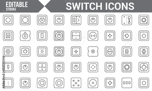 Editable Set of Power and Control Switch Icons for Digital Projects