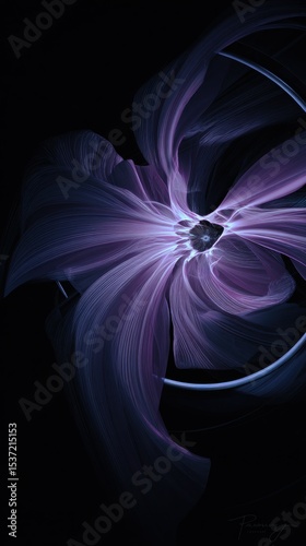 Abstract Floral Design with Radiant Purple and Blue Petals on a Dark Background