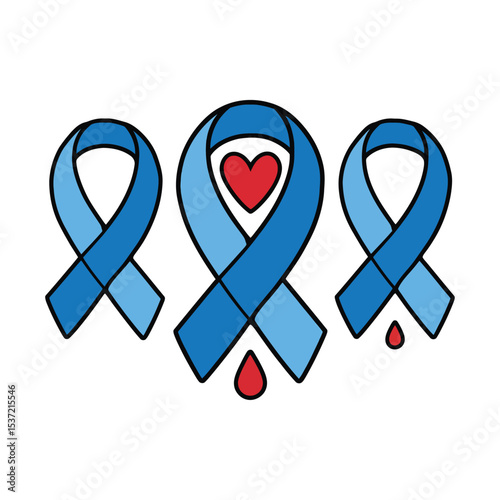 The image showcases three blue awareness ribbons, each with unique details.