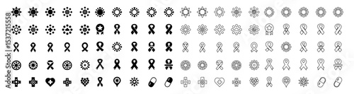 HIV/AIDS Medical Line Icon Set – 48 Vector Pictograms of Virus, Medication & Support Symbols – Healthcare, Testing & Awareness Ribbon Thin Linear Illustrations (SVG/PNG)