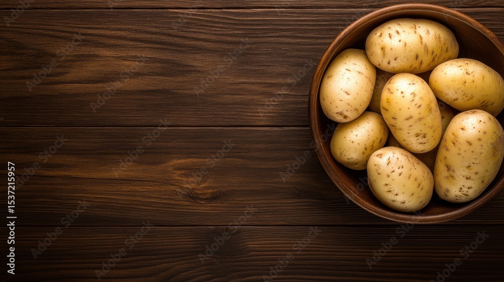 Potatoes in bowl on wooden surface Potatoes in bowl on wooden surface