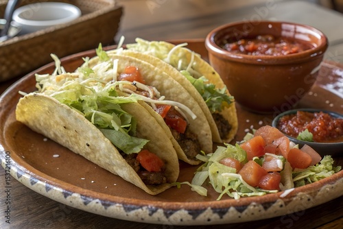 Fully dressed tacos de papa with shredded lettuce