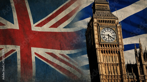 Big Ben and Union Jack Flag – Iconic London Landmark with UK Symbolism
