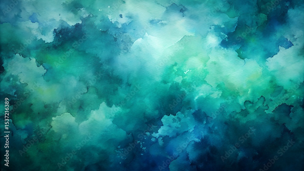 Obraz premium Dark blue-green abstract watercolor background.
