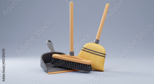 Cleaning Tools on Gray Background