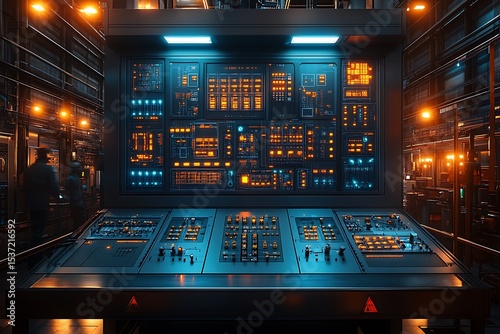 Wallpaper Mural Futuristic control panel displaying complex data inside a technological industrial environment Torontodigital.ca