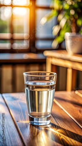 Glass of warm water on table