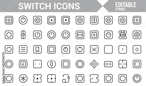Set of Icons Representing Switches, Electrical Buttons, and Control Systems