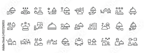 Set of Hotel and Hospitality Service Icons – Collection of Concierge, Room Service, and Guest Management Symbols