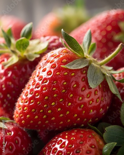 Highly detailed macro of ripe strawberries with texture