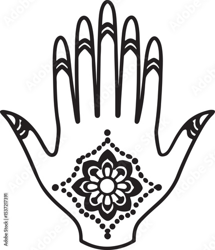 Protective open palm art with beautiful patterns, perfect for yoga, tattoo, or decorative spiritual themes.