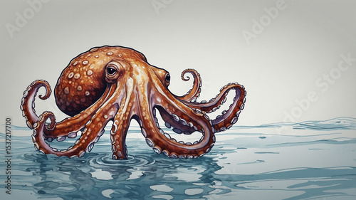 Hand drawn Octopus Illustration from pencil texture 