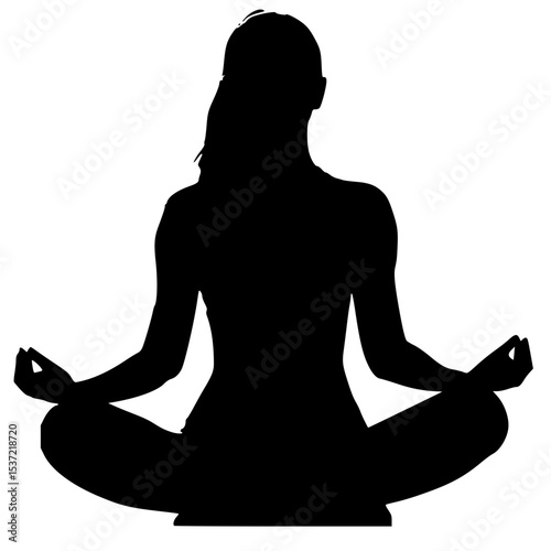 Black silhouette of a woman sitting and meditating vector illustration in high definition