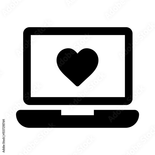 ノートパソコンにハートマークが表示されたアイコンイラスト