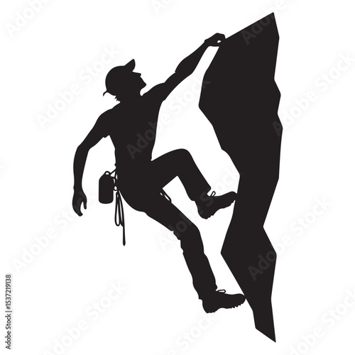 Silhouette of Rock Climber Ascending Mountain Adventure Sport Illustration