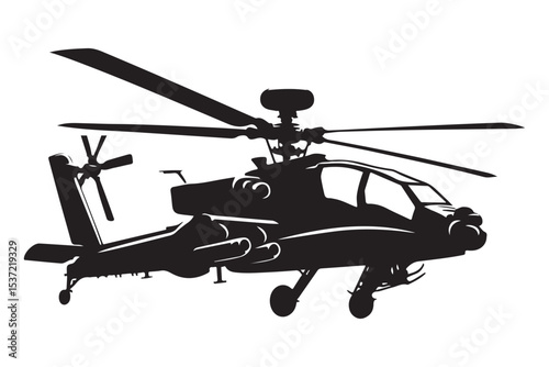 Silhouette Illustration of a Military Apache Helicopter in Flight