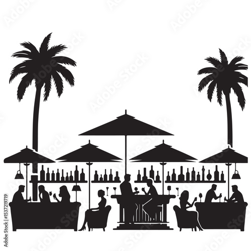 Silhouette Outdoor Restaurant Bar Lounge Relaxing Atmosphere Palm Trees Vacation