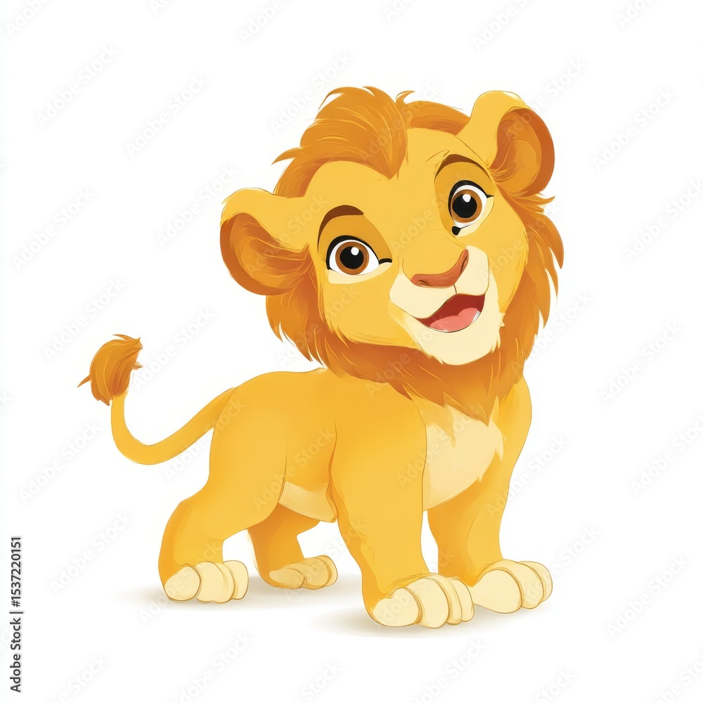 Obraz premium Cute cartoon lion isolated on white background. Baby lion smiling. Vector illustration.