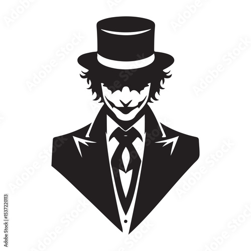Mysterious silhouette illustration man in top hat and suit design