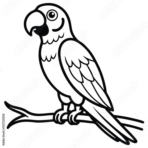 Beautiful hand-drawn line illustration of a parrot perched gracefully, perfect for bird lovers and minimalistic designs.