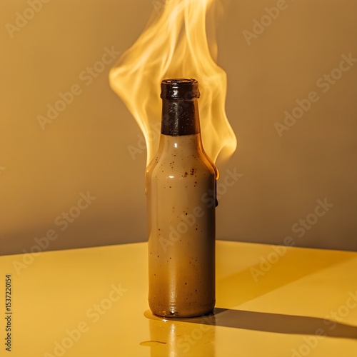 Sauce bottle engulfed in flames while burning
