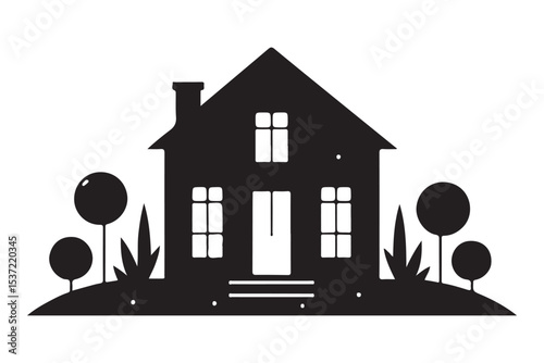 Silhouette Home Vector Illustration of a Cozy House
