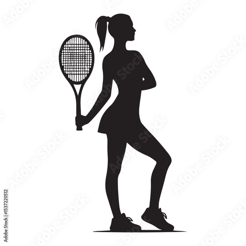 Female Tennis Player Silhouette Graphic Vector Illustration for Sports