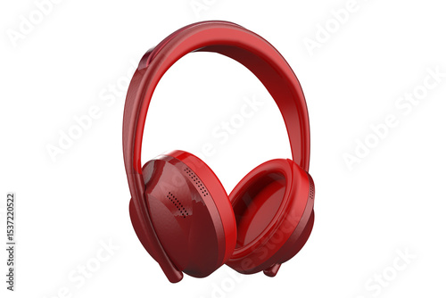 Vibrant Red Wireless Bluetooth Headphones offer premium high-fidelity sound for music and gaming. Sleek noise-cancelling headset, isolated on transparent PNG, ideal for high-res product photography.