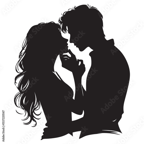 Romantic Couple Silhouette Vector Illustration in Loving Embrace Togetherness