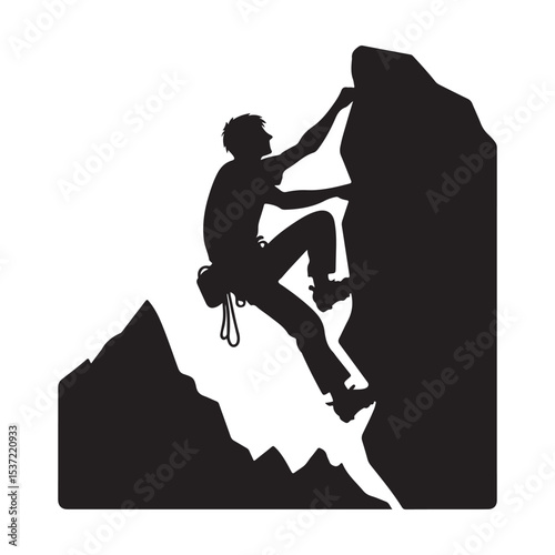 Rock climber silhouette, adventurous, challenging and outdoor activity graphic