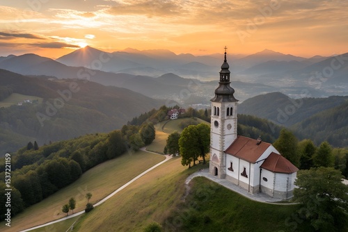 Skofja Loka Slovenia aerial panoramic view of town