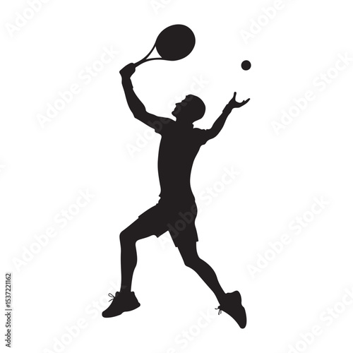 Dynamic Tennis Player Silhouette Serving the Ball with Power