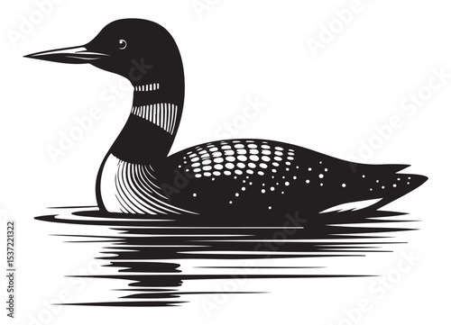 Graceful Loon Swimming Silhouette Vector Nature Graphic Image