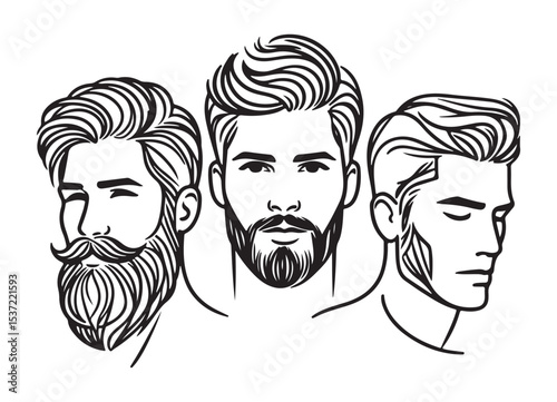 Modern Men's Hairstyle and Beard Vector Design Illustration