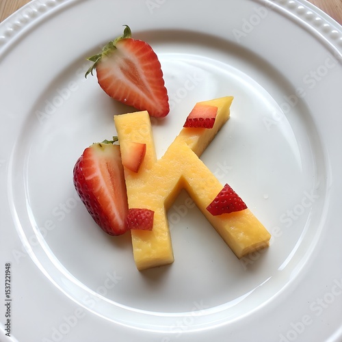 Capital letter K formed with food elements