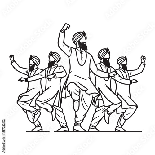 Punjabi Bhangra Dancers Traditional Folk Dance Illustration