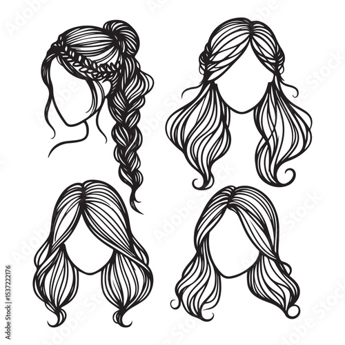 Elegant Hairstyle Vector Illustration Set for Beauty and Fashion Design