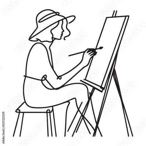 Female Artist En Plein Air Painting Canvas Artwork Illustration
