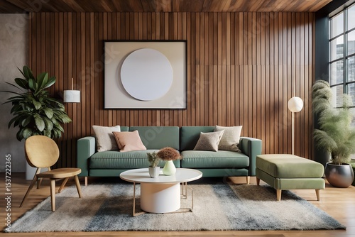 Modern living room with wooden floor and cozy design