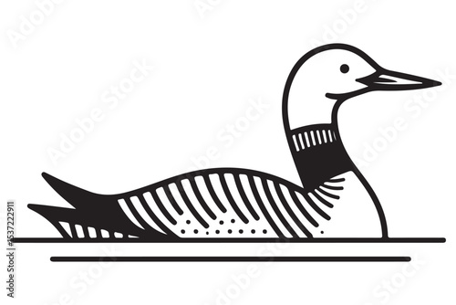 Detailed silhouette of a loon swimming peacefully in water