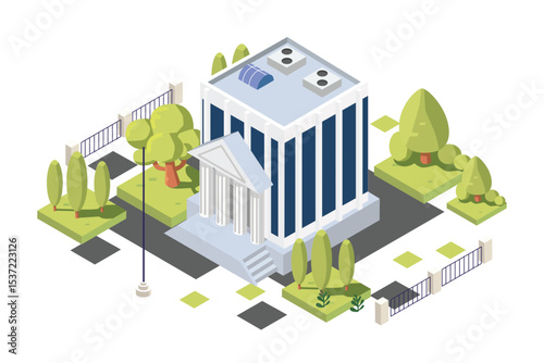 bank building isometric illustration vector design
