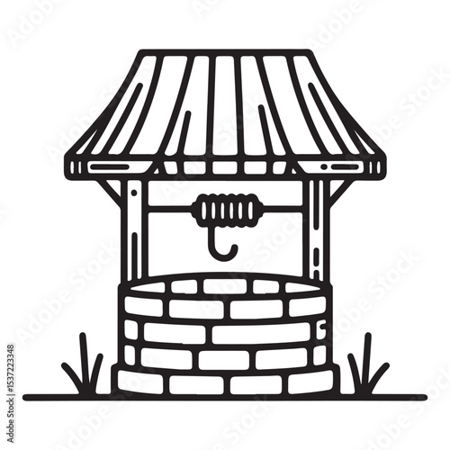Classic stone water well vector illustration outdoor architecture
