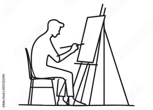 Artist painting on canvas in studio vector creativity