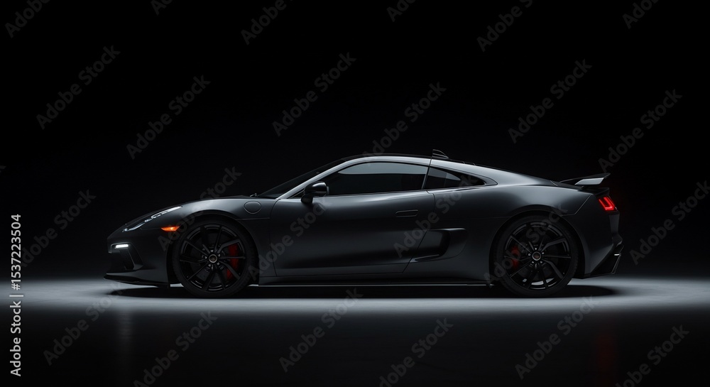 Fototapeta premium Sleek Black Sports Car Silhouette in Dramatic Studio Lighting
