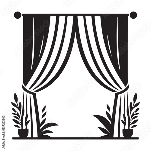 Elegant Window Curtains Silhouette Illustration Home Decor Design