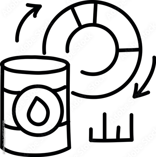 Illustration of crude oil market analysis with barrel price trends and economic data visualization for investment strategy vector