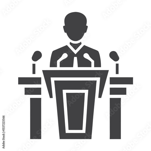 Speaker at Podium with Microphones Icon Gray Silhouette 5