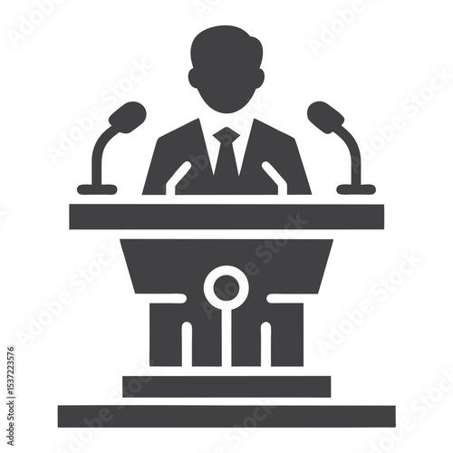 Speaker at Podium with Microphones Icon Gray Silhouette 3