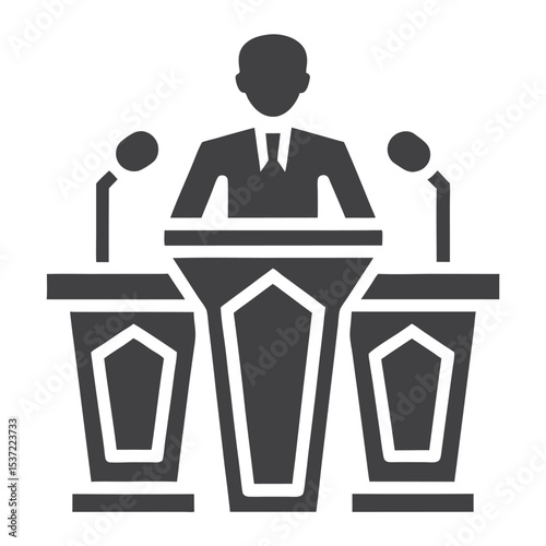 Speaker at Podium with Two Microphones Icon Gray Silhouette 1